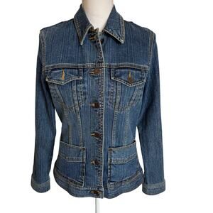 Eddie Bauer Denim Jean Jacket Small Blue Cotton Stretch Pockets Classic Neutral